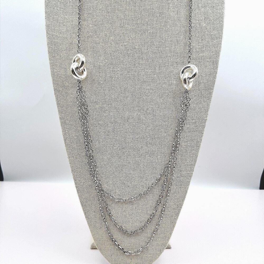 Vintage 90s Silver Tone Multi Strand Chain Link Statement Necklace Jewelry